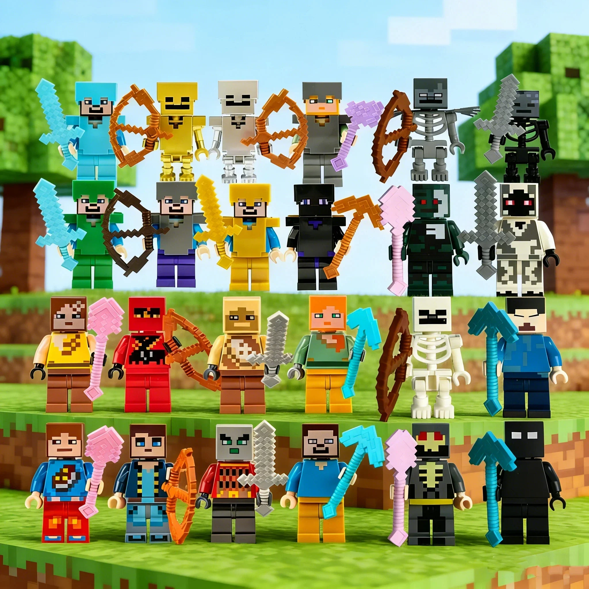 Фото Миниатюрные фигурки Minecraft: Крипер, Эндермен, Стив, Скелет, Лошадь. Игрушки-кубики, конструктор, декор, подарок. №3
