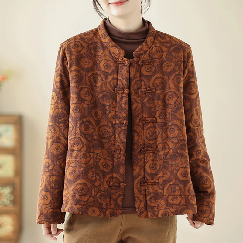 Этническая куртка на хлопковой подкладке для женщин зимняя утолщенная в
