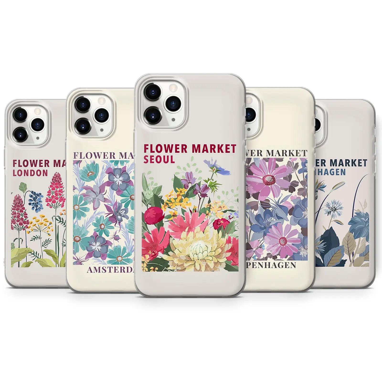 

Flower Market Art Phone Case For IPhone 13 12 11 Pro Max Mini Xs X Xr 8 7 Plus 6s 6 Se 2020 Transparent Cover