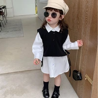 girls spring autumn clothes set new japanese korean style vest white shirt lapel 2pcs childrens suit baby kids fashion top