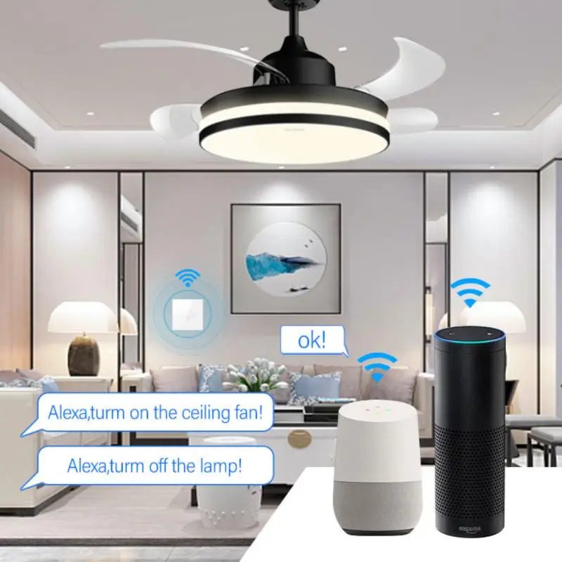 

Умный таймерный выключатель, работает с Alexa Google Home Tuya Wi-Fi управлением через приложение Eu/us, новый выключатель для потолочного вентилятора, ск...