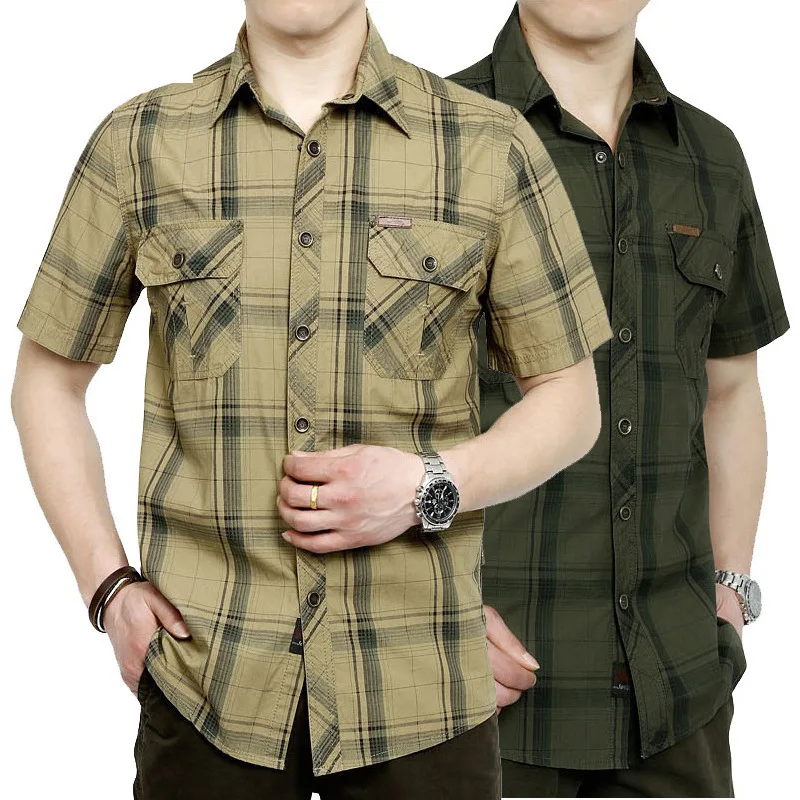 

M~5XL Classic Summer Plus Size Plaid Casual Shirt Men Cotton Short Sleeve Shirt HOT Sale Brand