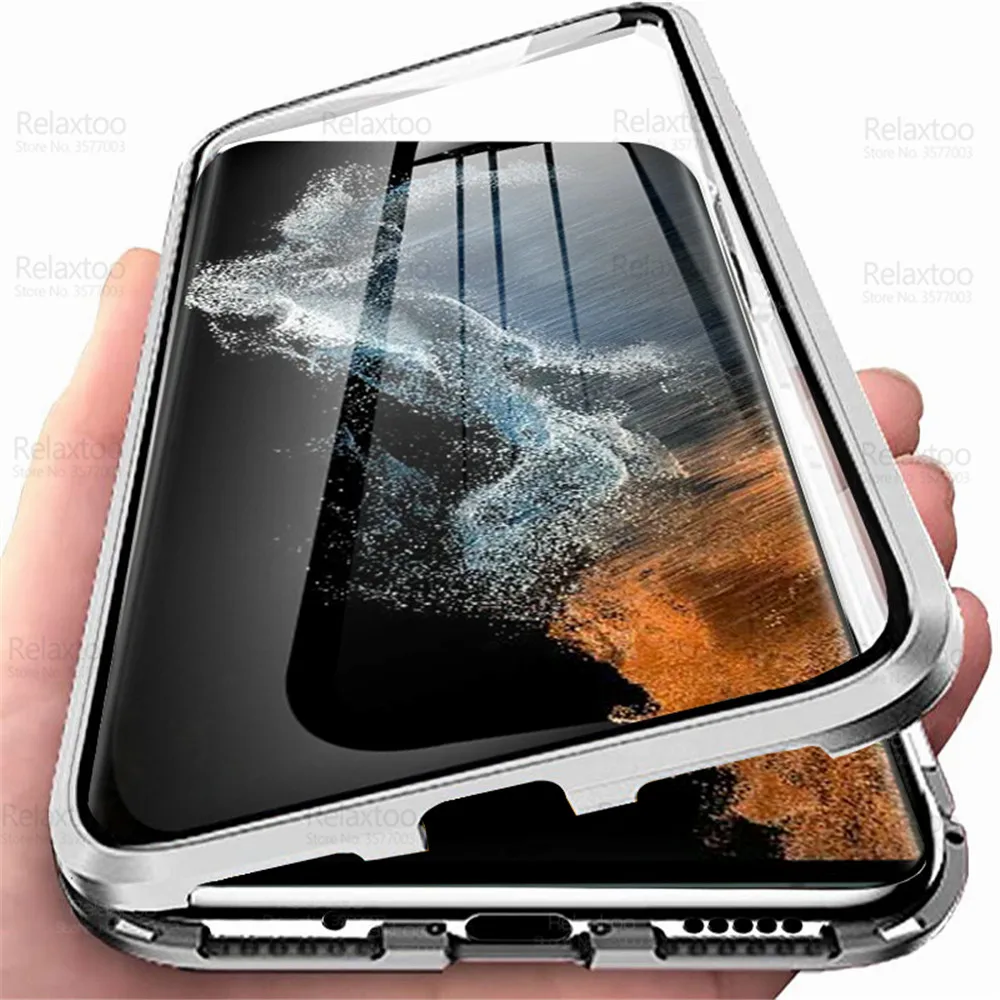 

360° Magnetic Flip Case For Samsung Galaxy S22 Ultra 5G S22Ultra S 22 Plus Double-Sided Protective Glass Shockproof Cover Fundas