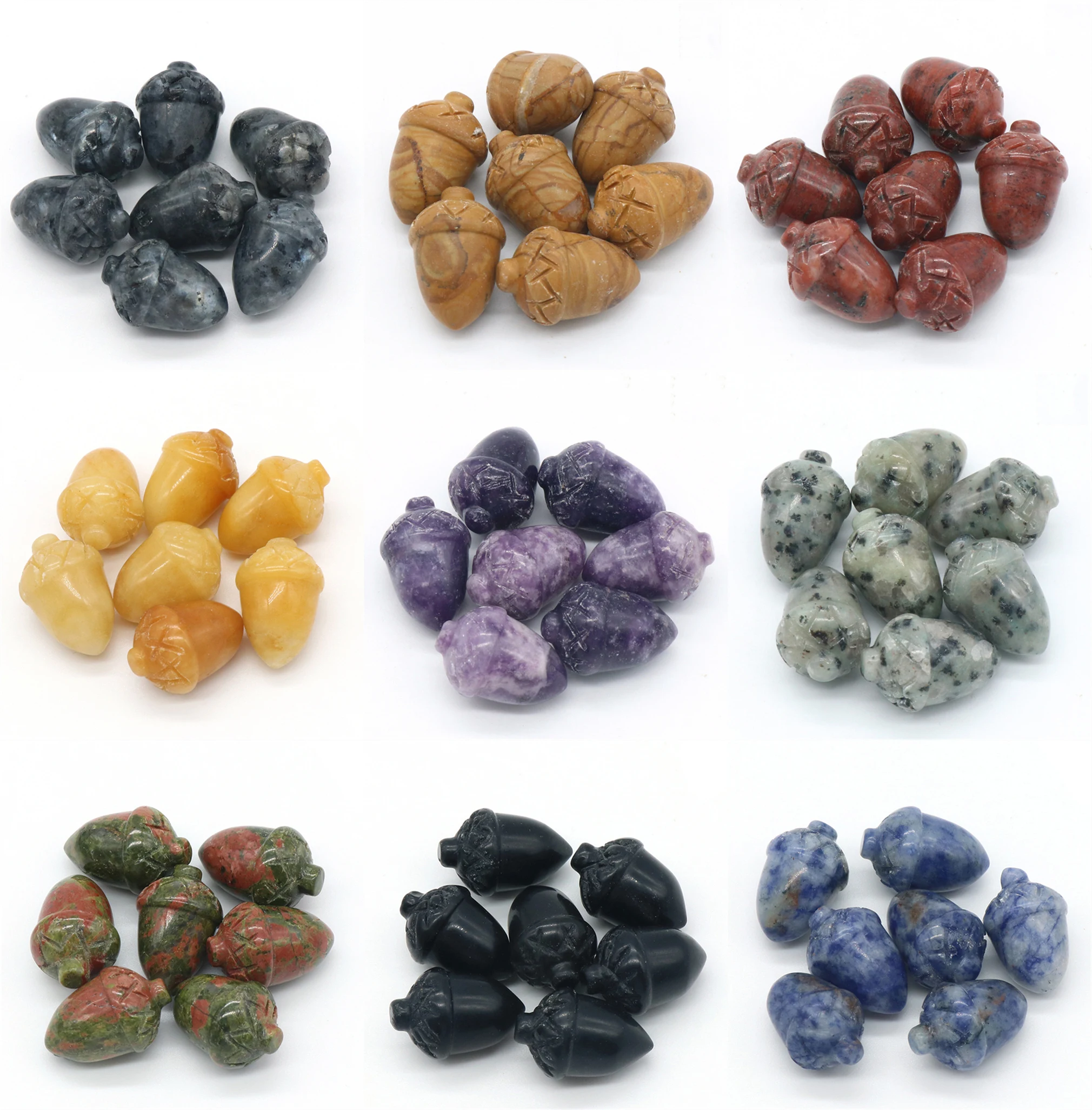 

Cute Carved Mini Ornament Hazelnut Pine Cones Natural Amethyst Rose Quartz Gemstone Healing Crystals Home Decor DIY Crafts Gifts