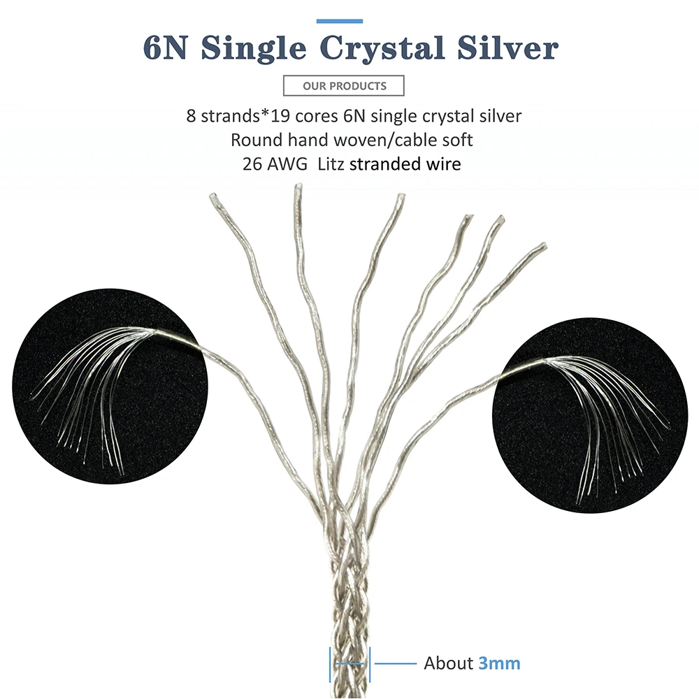 Фото 6N Single Crystal Silver IPX IEM-кабель для UE5 Pro UE6 Pro UE7 Pro UE11 Pro UE18+PRO UE350 кабель для наушников с монитором для ушей №5