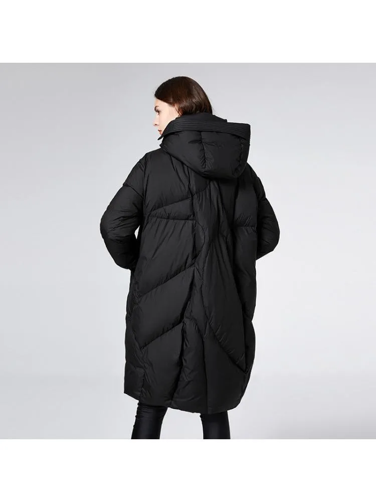 2022 Winter New Thicked Long Black Hooded 90 White Duck Down Coats Women Loose Fashion Style Padded Warmer Bread Jackets