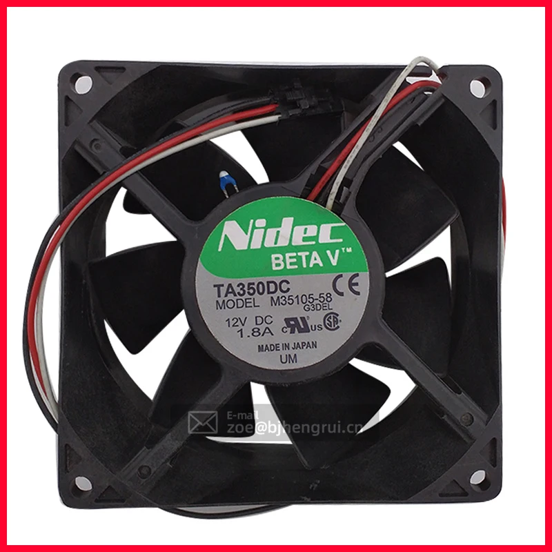 

TA350DC M35105-58 NIDEC 92*92*38mm 9238 9cm 12V DC 1.8A 21.6W 130CFM 5700RPM Schneider Inverter Axial Cooling Fan