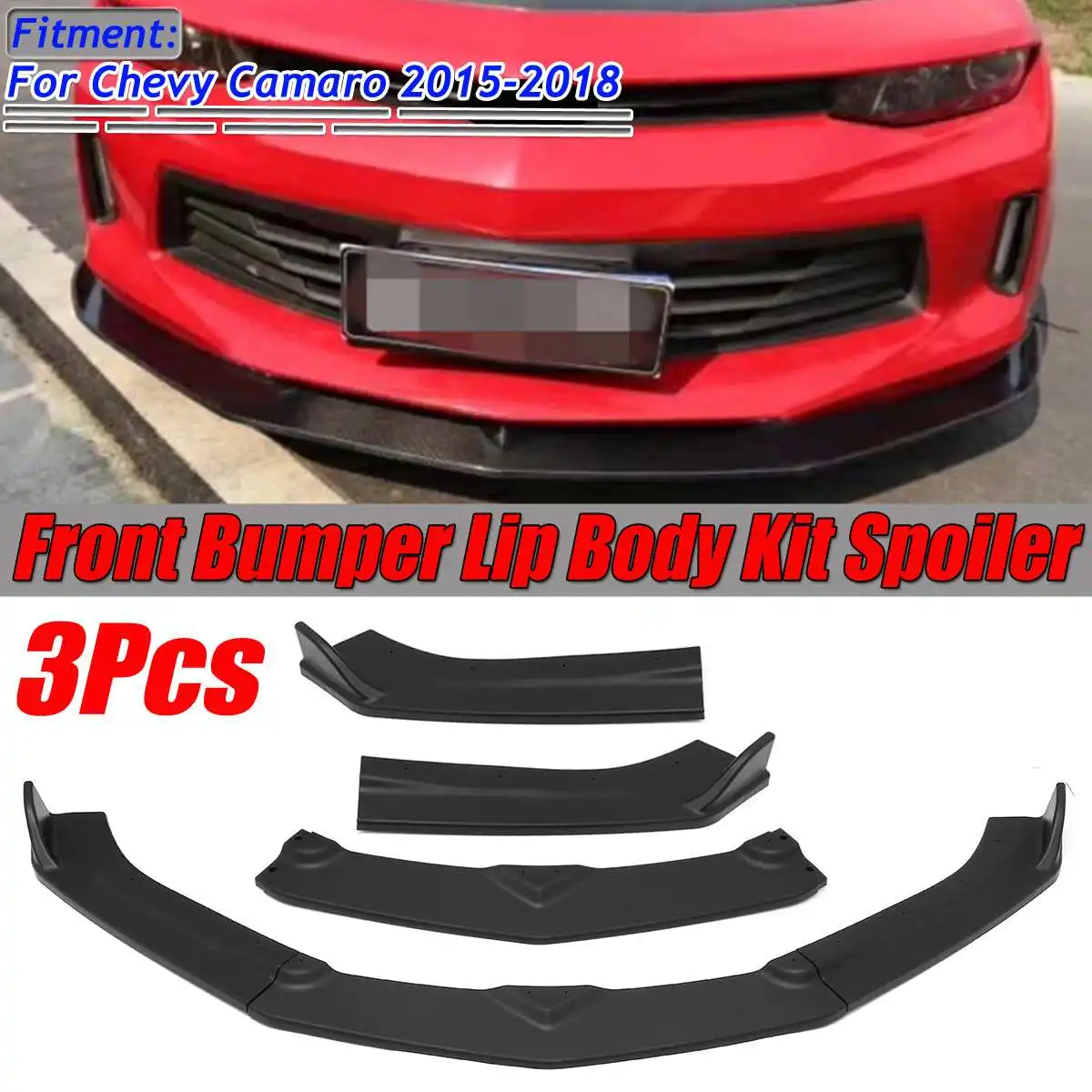 

3PC Matte Black Car Front Bumper Splitter Lip Body Kit Deflector Lip Spoiler Diffuser Guard Protector For Chevy Camaro 2015-2018