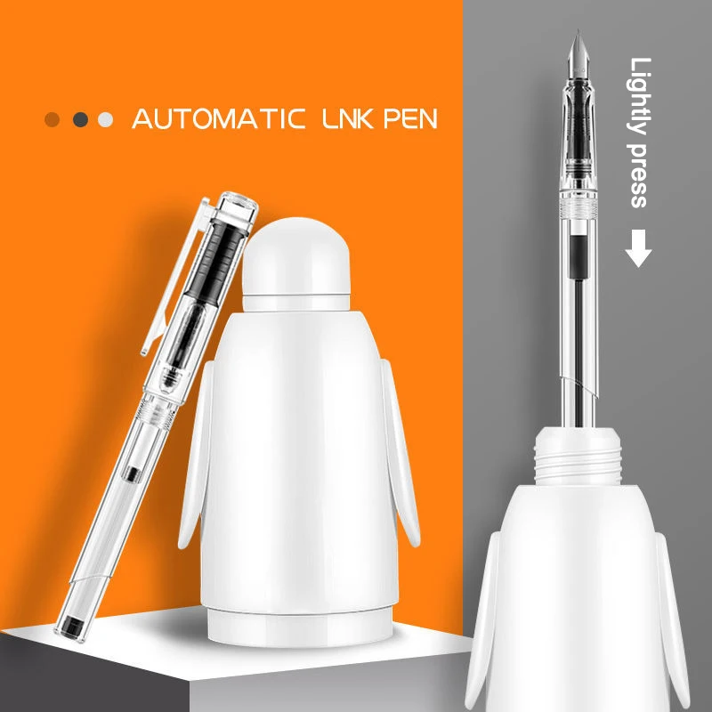 

0.5mm Nib Piston Fountain Pen Transparent White Ink Pen Stationary Office School Supplies Automatic Ink Fountain Pen Drop ship