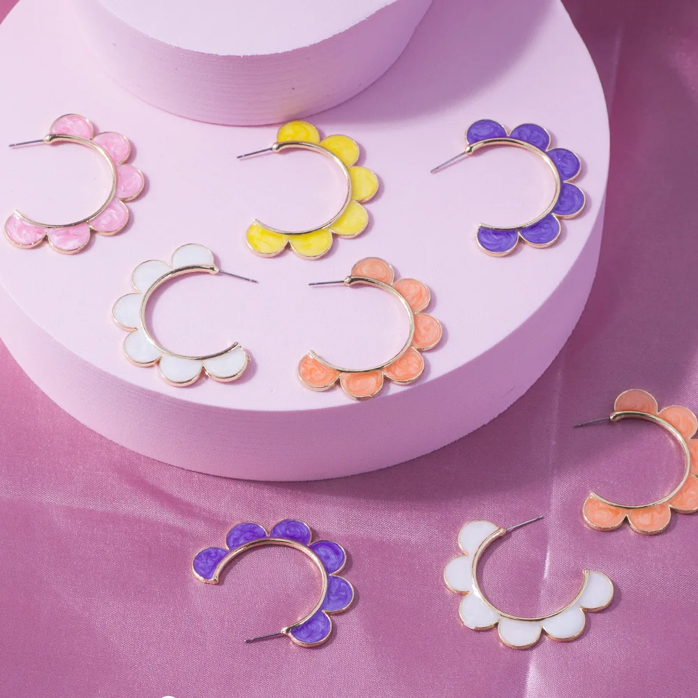 

Fashion Enamel Flower Hoop Earrings Multicolor Drip oil Earrings for Women Girls Wedding Party Jewelry Accessories Wholesale