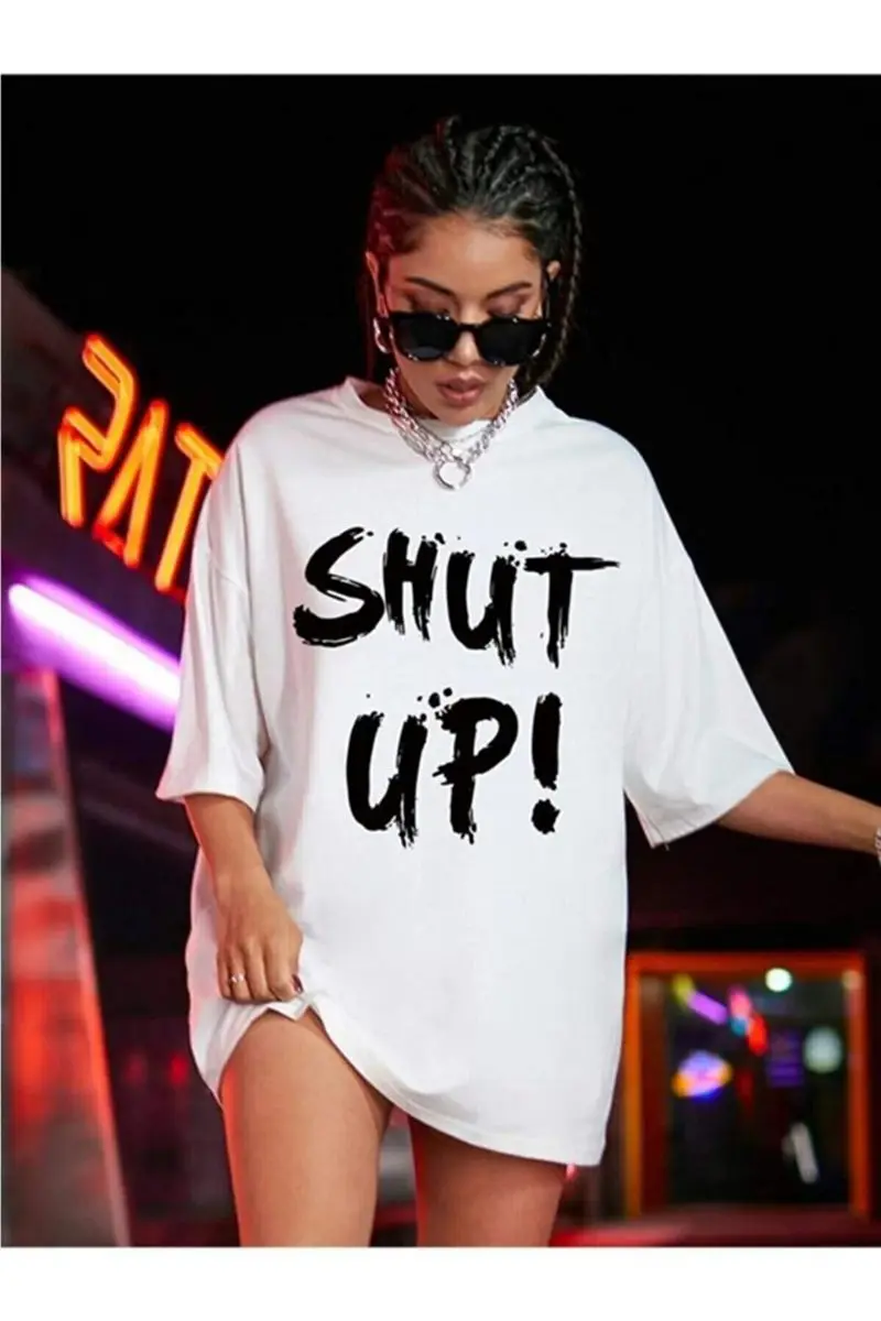

Oversize women white Shut Up printed t-shirt