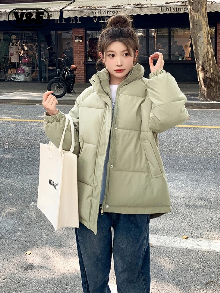 

VailElagent Women Winter Autumn Jacket Cotton Padded Hooded Oversized Loose Female Thick Coat Short Solid Casual Women's Parkas