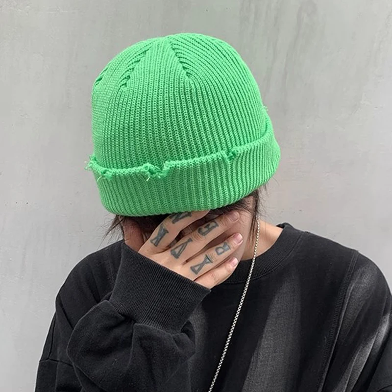 Модные Вязаные Короткие облегающие шапки Y2K для мужчин и женщин осенне-зимние