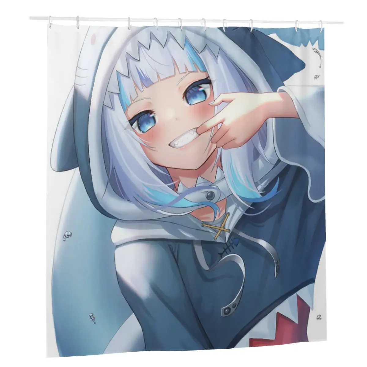 

Kawaii Hololive Gura Gawr Shower Curtains Cute Shark Girls Bath Printing Polyester Waterproof Cloth Screen with 12 Hook