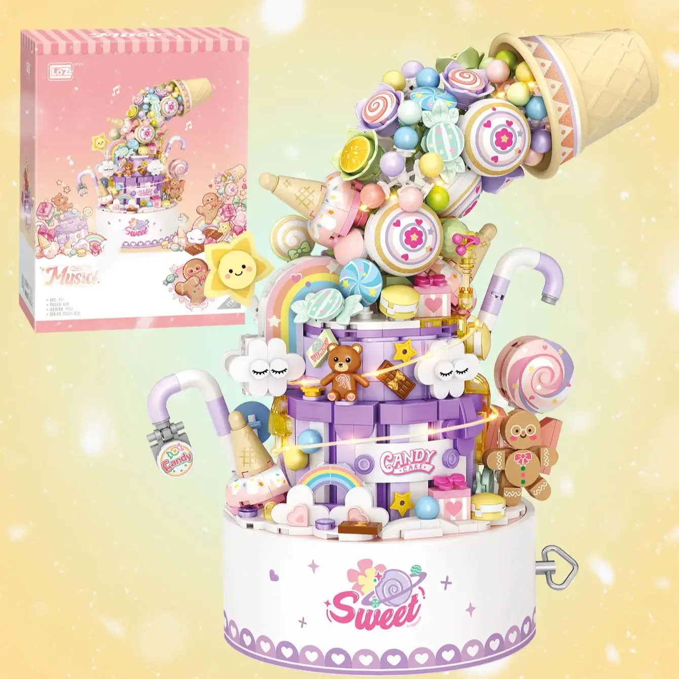 LOZ строительный блок милое сердце жидкость конфеты цветок Музыкальная шкатулка с