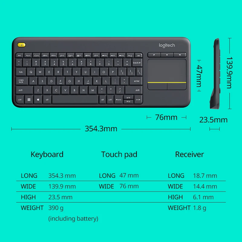 Клавиатура Logitech K400Plus Беспроводная с сенсорной панелью клавиатура для Smart TV ПК