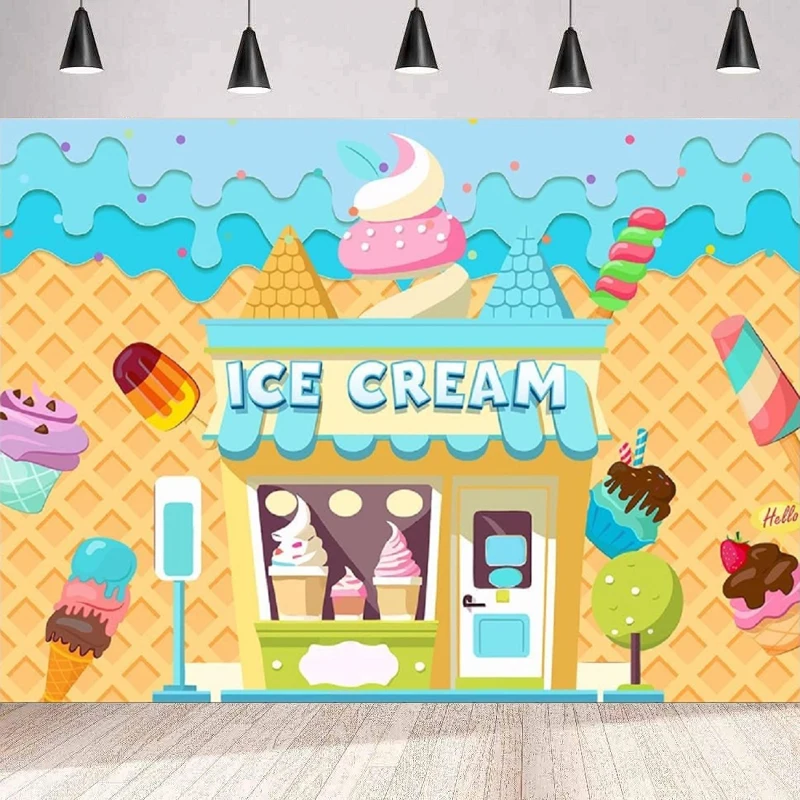 Фон для фотосъемки в магазине мороженого тема летнего милый фон дня рождения