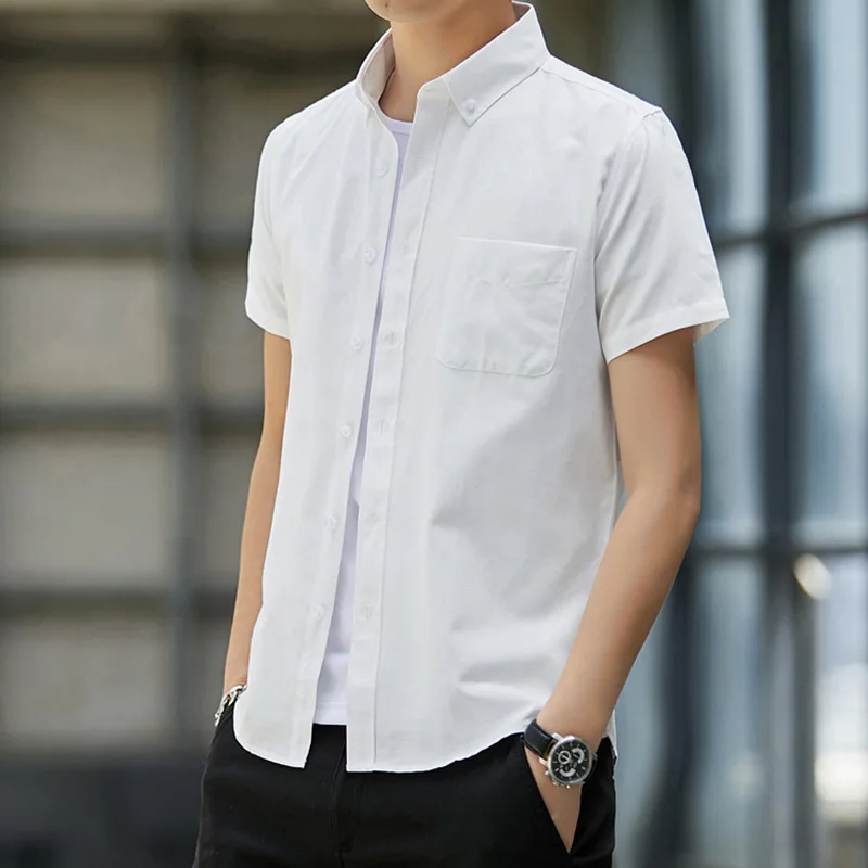Summer Short Sleeve Turndown Collar Regular Fit New Oxford Fabric Cotton Excellent Comfortable Business Men Casual Shirts E11