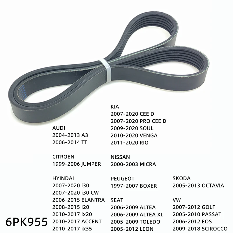 

6PK955Engine Air Conditioner Belt V-Ribbed Belts Drive For KIA PRO CEE D SOUL VENGA RIO NISSAN MICRA PEUGEOT BOXER SKODA OCTAVIA