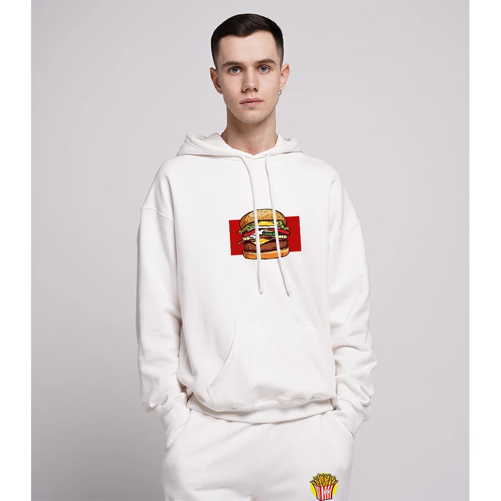 

Men's Women's Tracksuit Hoodies+Pants Jogging Hooded Hamburger Printed Set Fleece Sports Suit Casual Sweatshirt Pullover Clothes