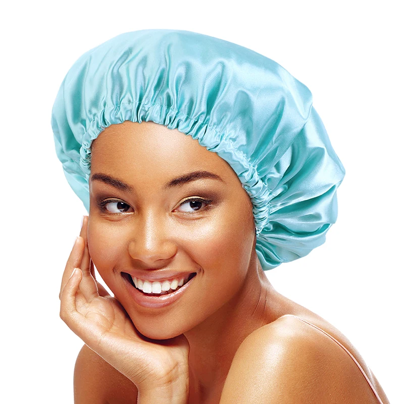 

New Waterproof Shower Cap Elastic Band Double Layer Women Bath Hat Soild Color Hair Salon Bonnet Bathroom Product Dust-proof Cap