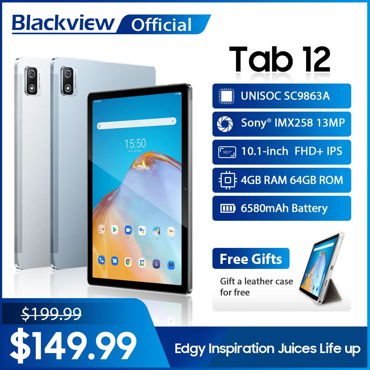 

Blackview Tab 12 10.1 Inch Android 11 Unisoc SC9863A Octa Core 4GB RAM 64GB ROM Tablets PC Dual Wifi 6580mAh Ultra Thin Portable