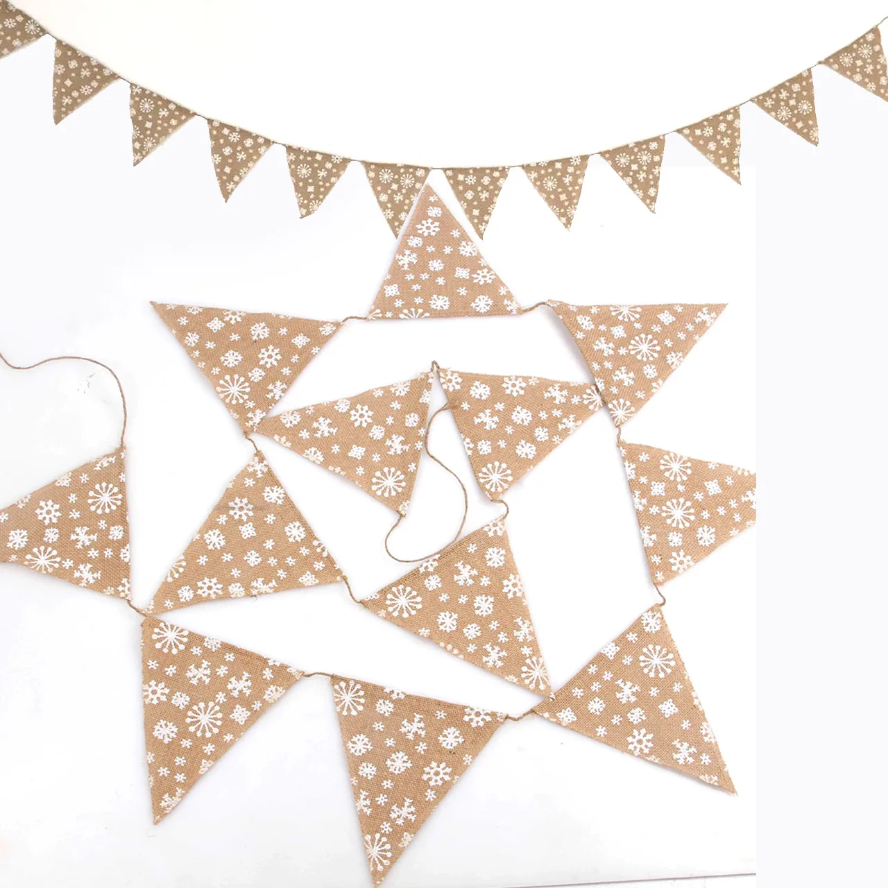 

Linen Bunting Garland Banners 12 Flags Snowflake Printed Christmas Xmas Decoration Home Party Supplies Decor