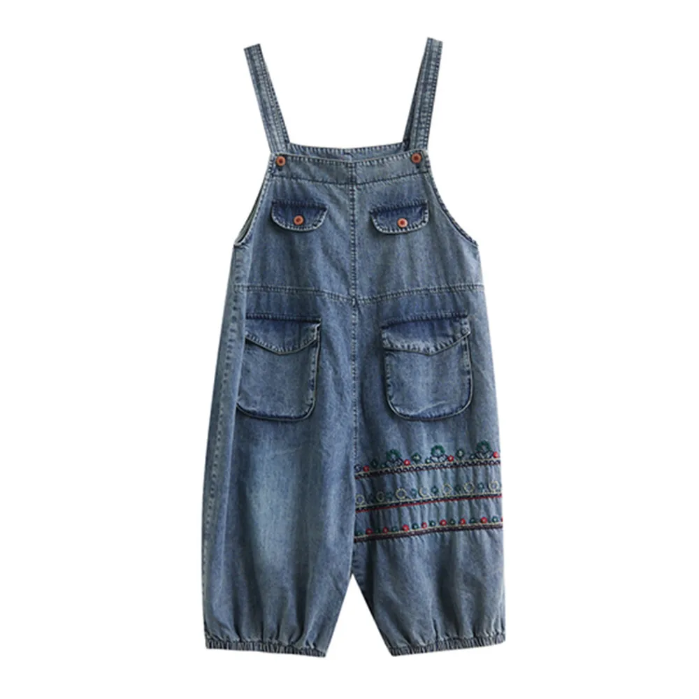 

Denim Wide Leg Jumpsuit Women Pockets Loose Oversize Retro Summer Romper Denim Dungarees For Women Suspender Jeans Overalls