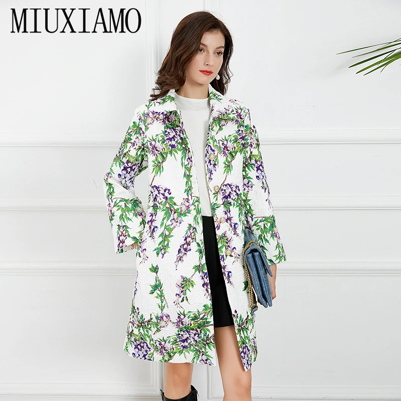 

MIUXIMAO 2022 New Autumn Winter Coat Women Long Sleeve Leaf Flower Printing Coat Fashion Elegant Office Style Jacket Vestidos