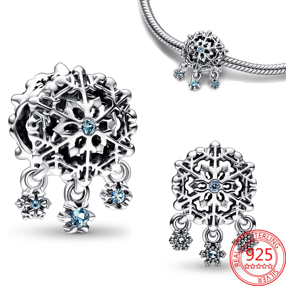 

Christmas Winter Icy Snowflake Drop Charms 925 Sterling Silver Fit Original 925 Bracelet Pendant Charms for Jewelry Making Gift