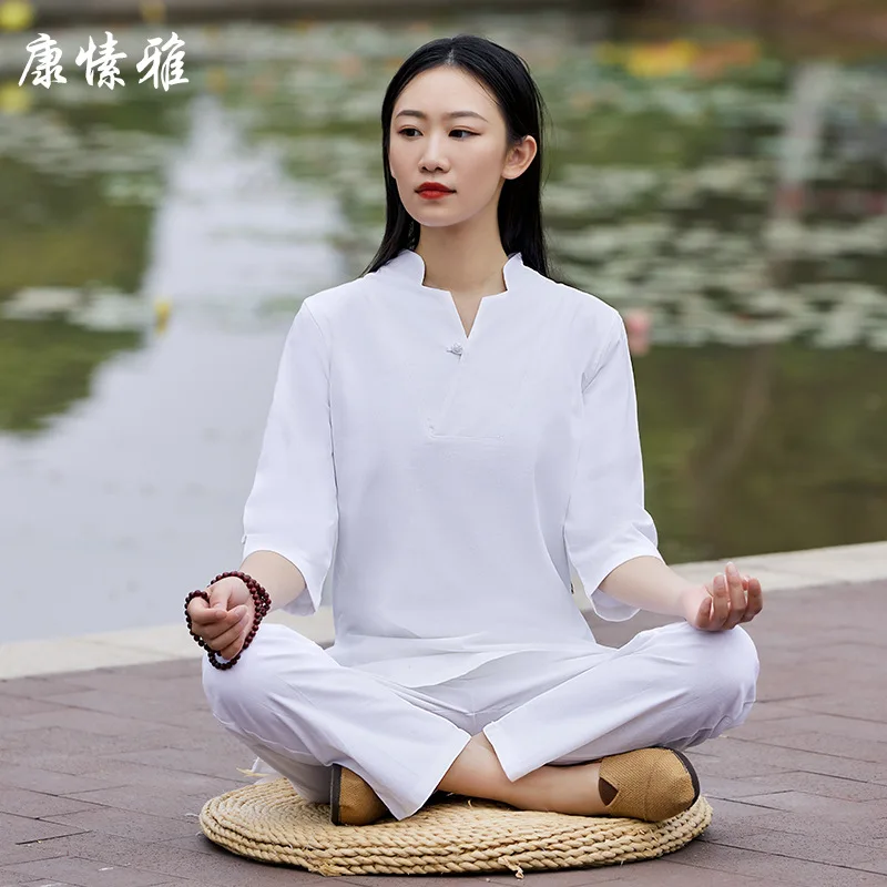 

Women Martial Arts Kungfu Tai Chi Uniform Cotton Linen Loose Chinese Traditional Shirt+pant Jogger Workout Casual Meditation Set
