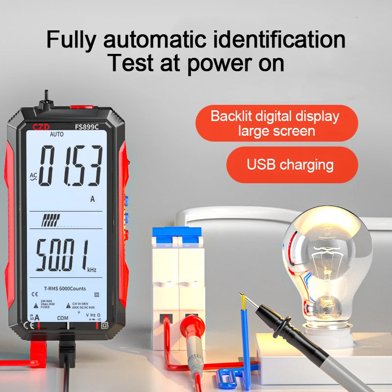 

6000 Counts Digital Multimeter True RMS AC/DC Ammeter Auto Shut-off Ohm Hz Capacitance Diode NCV Meter 4.8" Superfull Screen