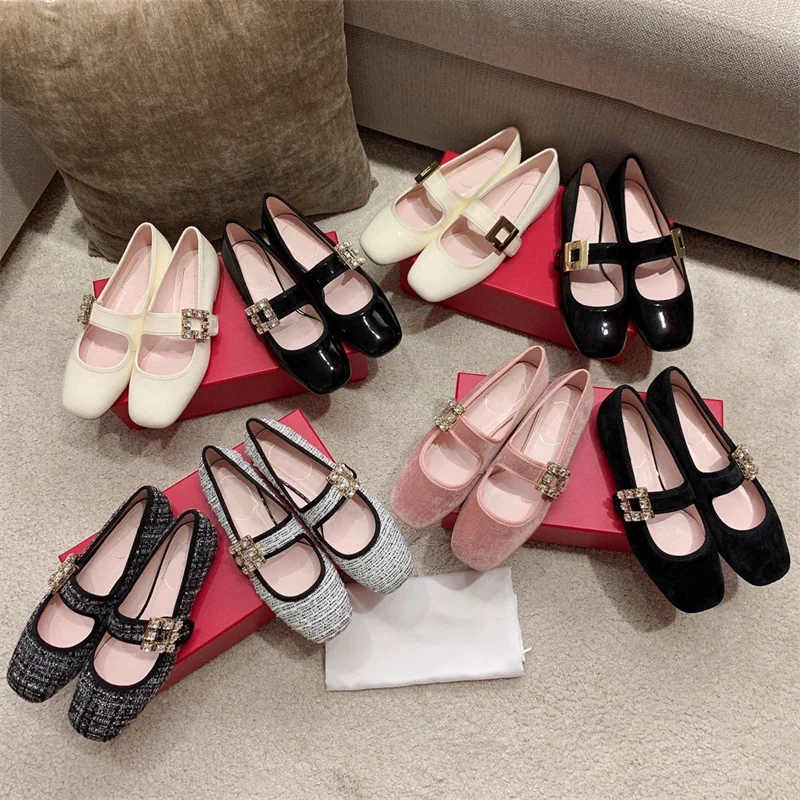 

Lacquer Leather Round Head Rhinestone Buckle Single Shoes for Women's Autumn New Ballet Flat Bottomed Mary Jane Shoes