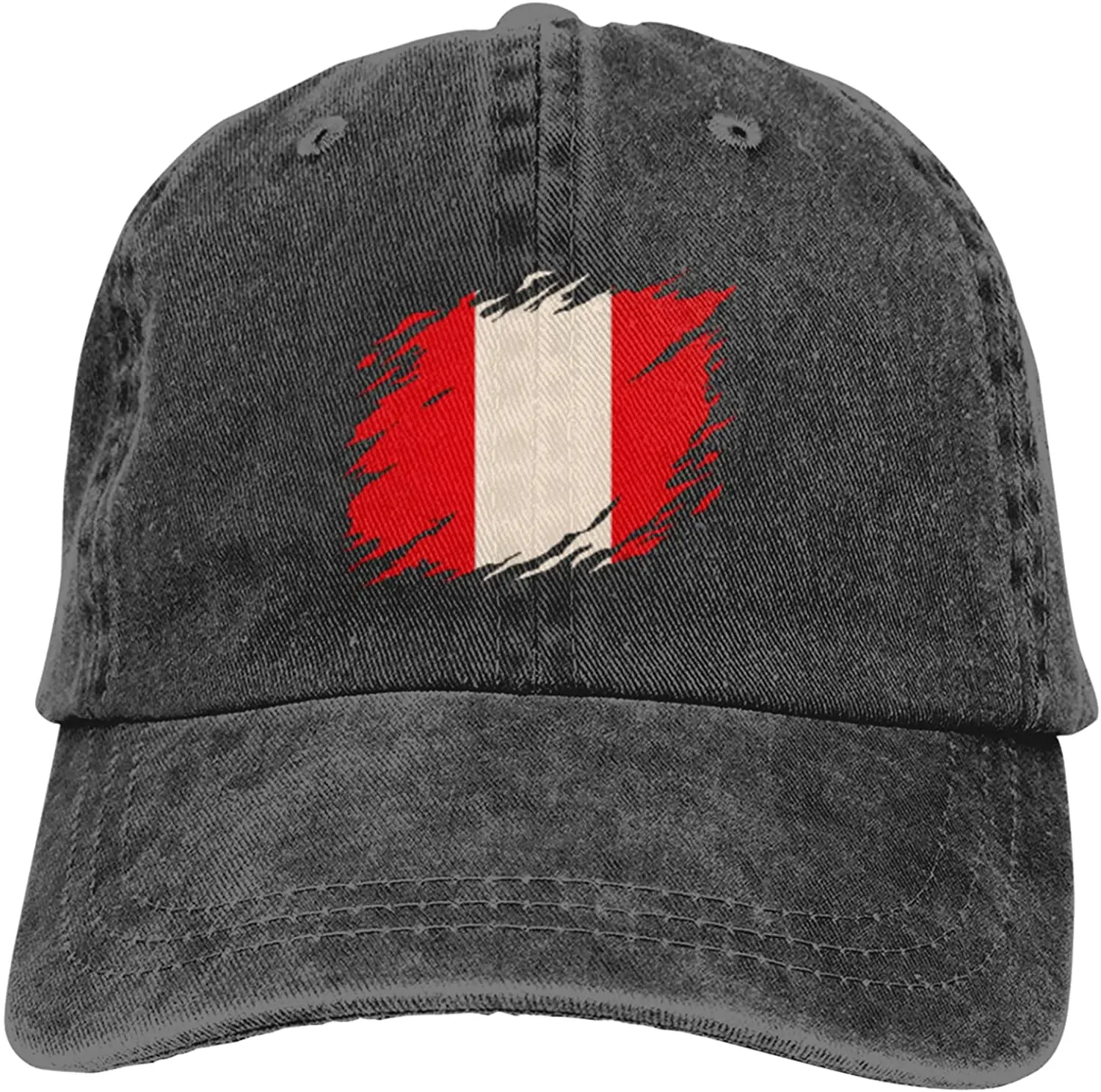 

Vintage Peru Peruvian Flag Pride Cap Adult Adjustable Mountaineering Classic Washed Casquette Denim Cap Hat for Outdoor