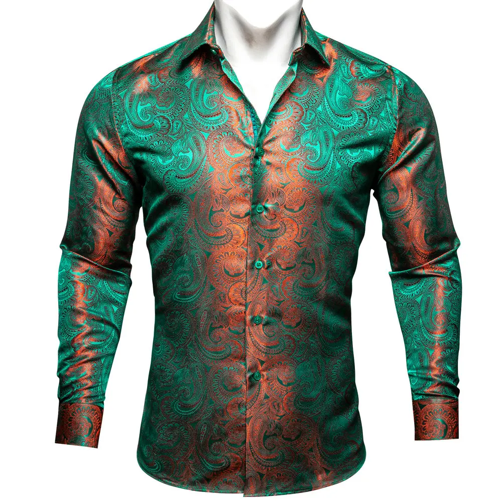 

Fashion Shirts for Men Paisley Multicolored Regular Printed Slim Fit Silk Embroidered Casual Long Sleeve Blouse Designer CY-0601