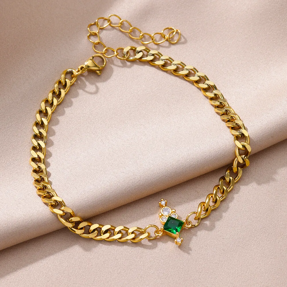 

Gold Color Copper Adjustable Ankle Chains For Women Trend Hot Selling Green Zircon Summer Beach Accessories Ankle Jewelry New
