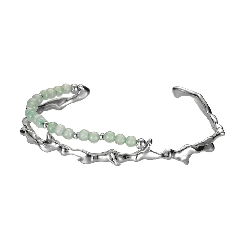 

Real S925 sterling silver bracelet. Bamboo Bracelet Sterling Silver S925 Green Dongling Jade Round Bead Hand ornament