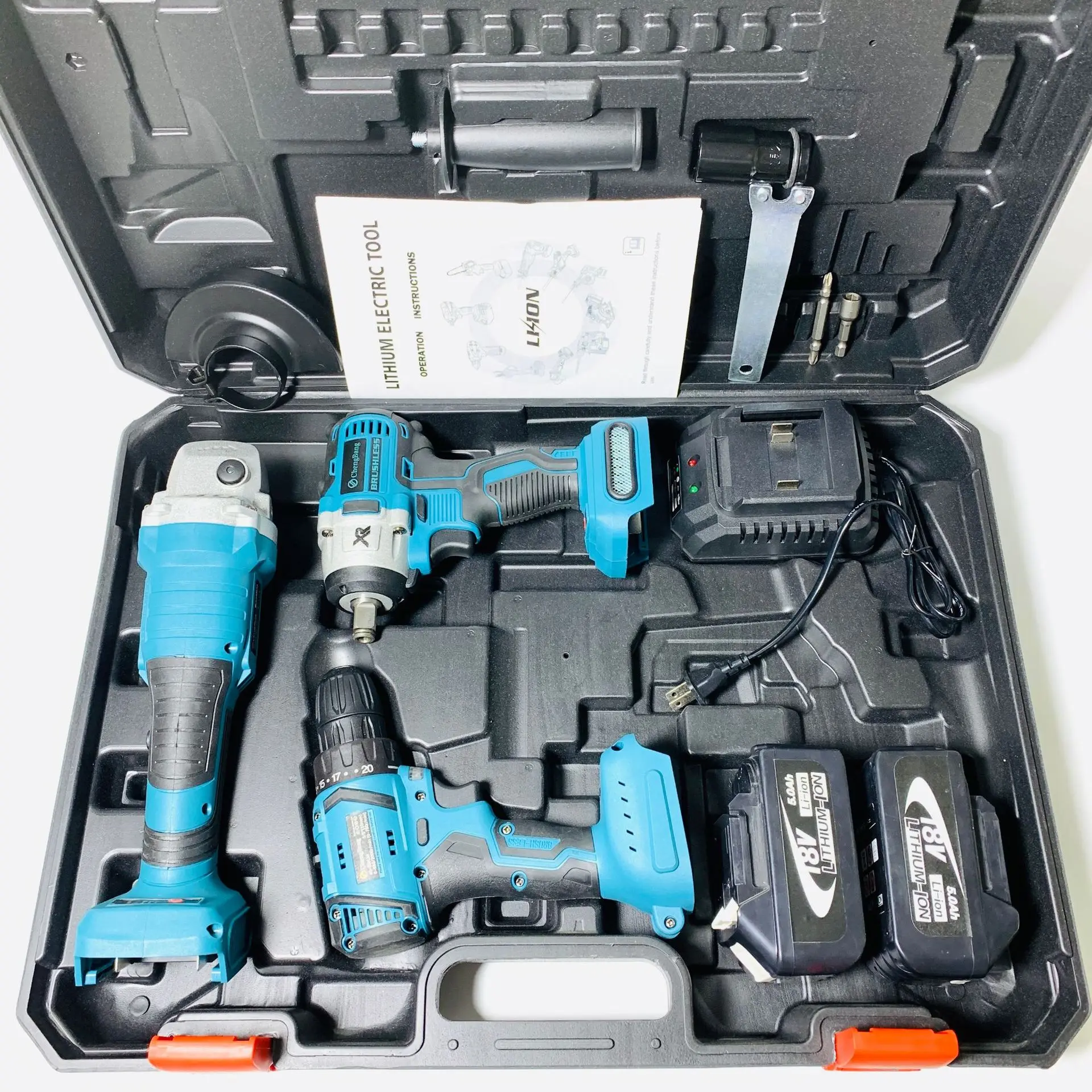 

Source factory lithium electric brushless three piece suit tools (drill grinder) electric wrench