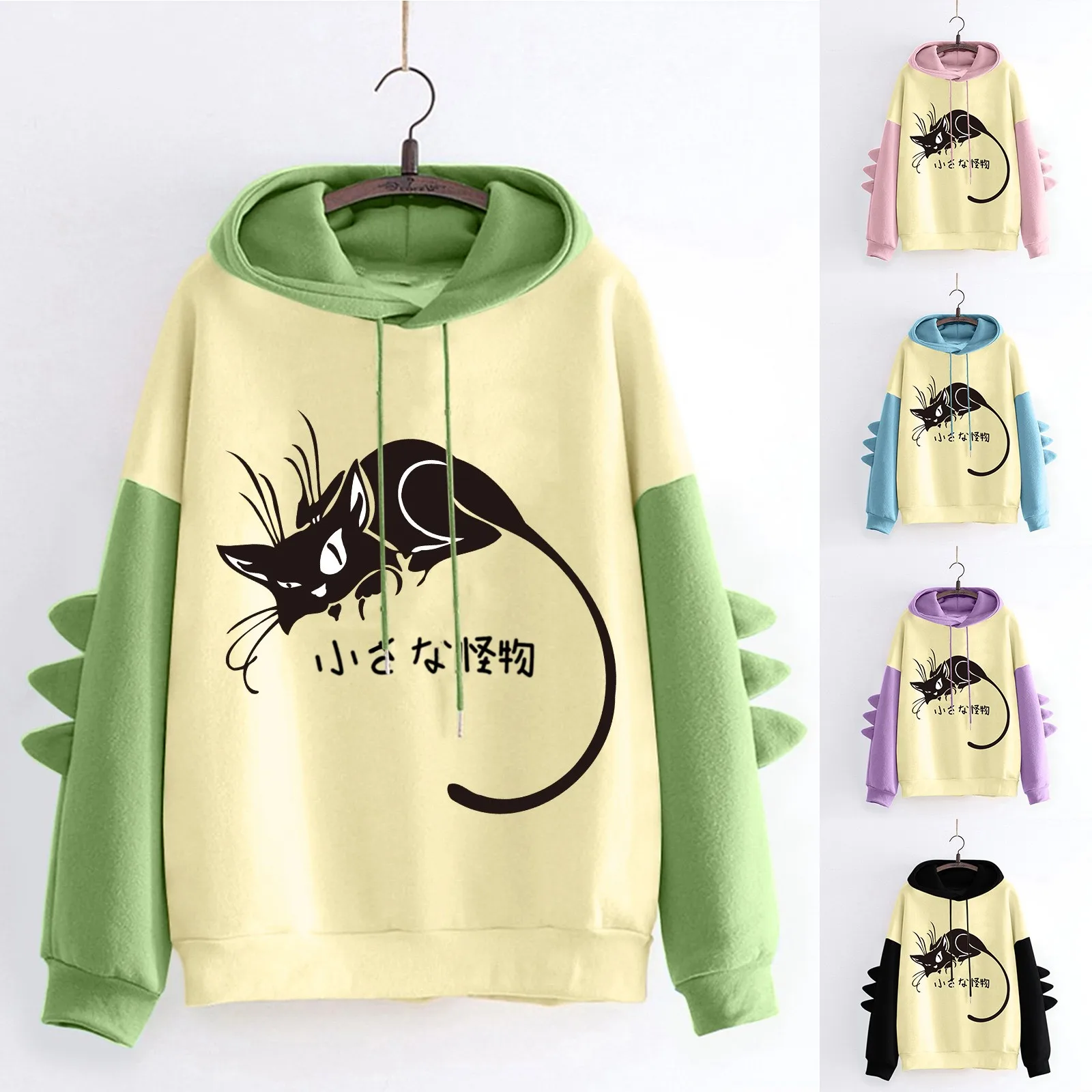 

Ladies Fashion Hooded Long Sleeve Stitching Dinosaur Taste Printed Long Sweatshirt Women Girl Casual Womens Half Zip Sweatshirt