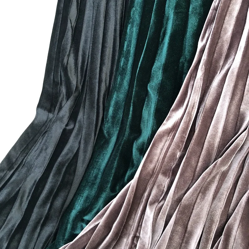 Осенне-зимние Бархатные длинные плиссированные юбки макси Зеленые Плюшевые