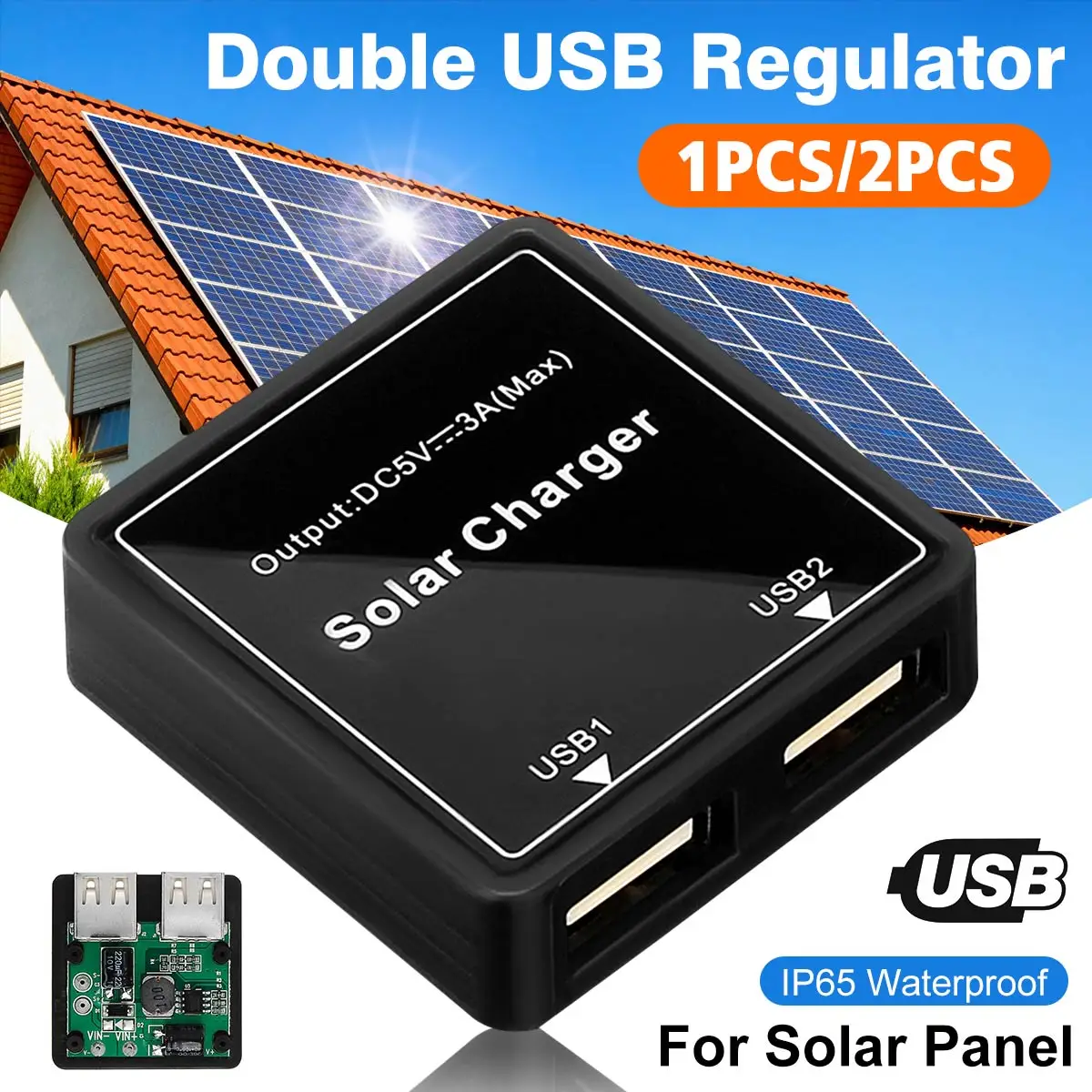 Solar Panel Double USB Regulator Solar Power Charger Regulator 5-20V To 5V 3A High Conversion Efficiency Junction Box DIY Solar