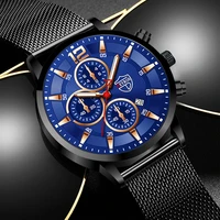 2022 fashion mens watches calendar date luminous clock men business stainless steel quartz wrist watch male casual leather watch