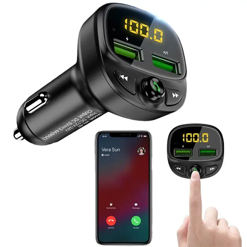 

FM-трансмиттер с Bluetooth, автомобильный 5.0 беспроводной FM-трансмиттер, радиоадаптер, автомобильный комплект с поддержкой TF-карты и U-диска и 2 USB-портами для автомобиля