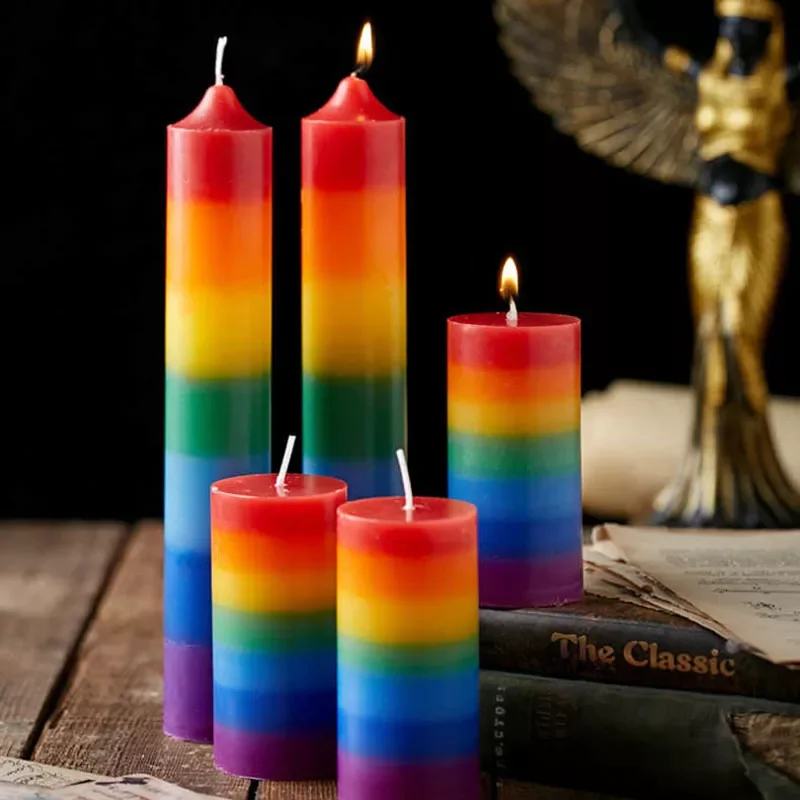 

25cm/9.84in Rainbow Candle Jar Pillar Religious Candles Prayer Smokeless Candles Home Decoration Cake Scented Candles