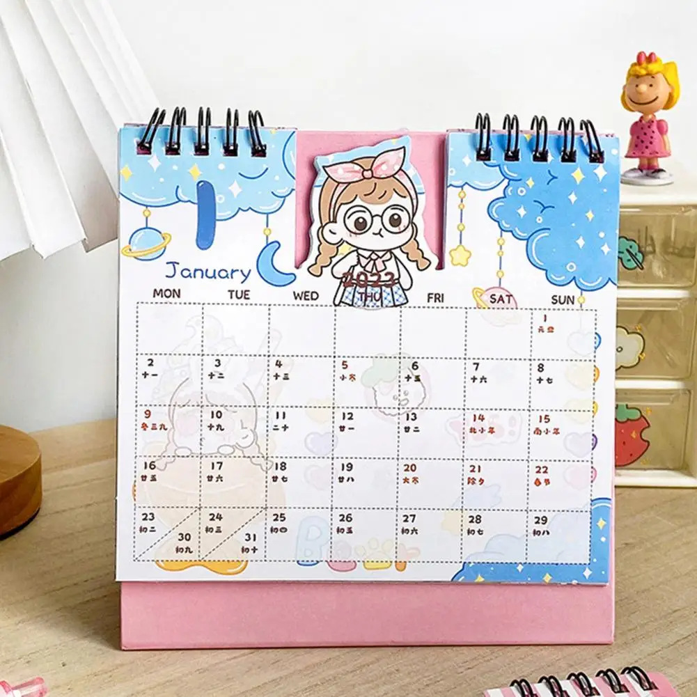

Helpful Clear Printed 2022-2023 Cute Creative Mini Desk Calendar Cute Pattern Triangular Base Desk Calendar Office Supplies