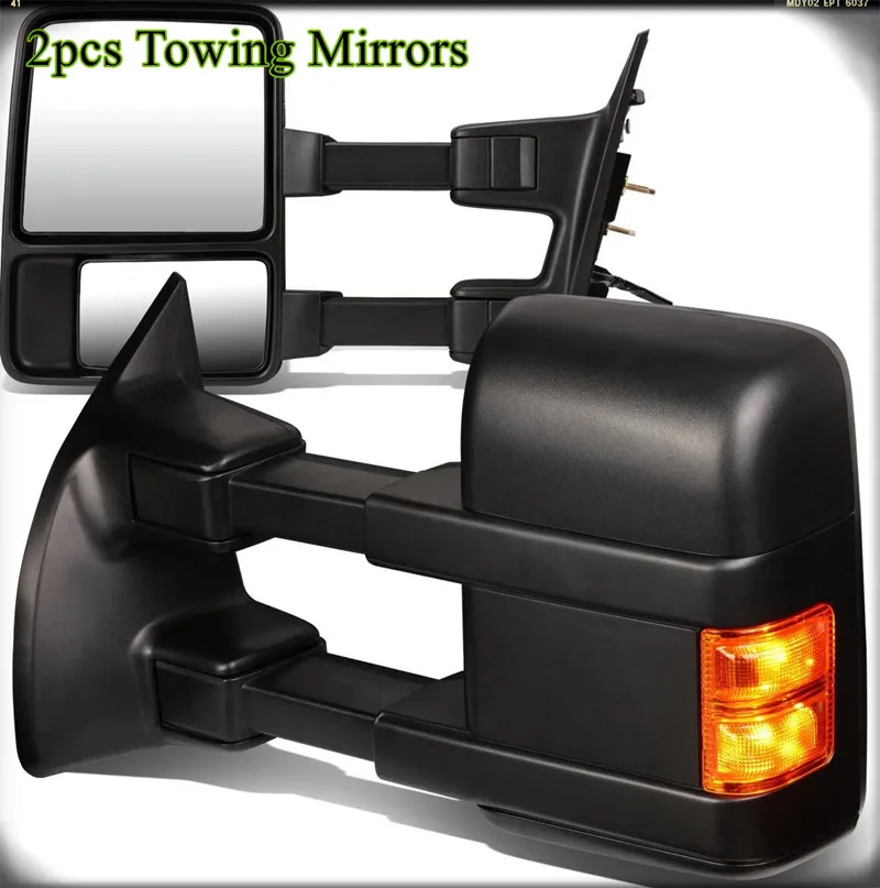 

2pcs of Towing Side Mirrors For 08-16 Ford F250 / F350 / F450 / F550 Super Duty Powered Heated W/Smoked Lens Turn Signal Light