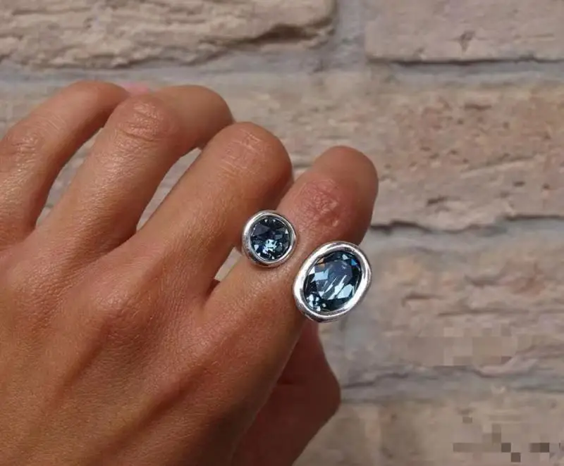 2022 New Edition UNO DE 50 Trendy Silver Plated 14k Yellow Gold Charm Silver Double Sapphire Ring Niche Jewelry Gift