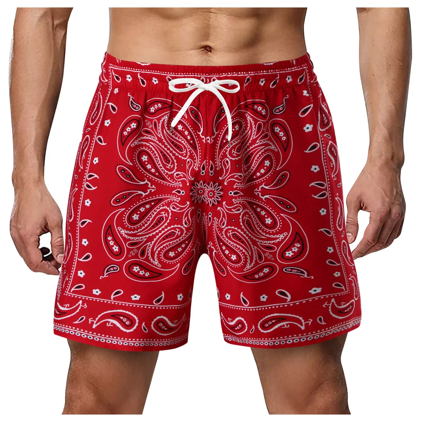 

Мужская одежда для плавания, летние шорты для отдыха, пляжные шорты с 3d принтом пейсли, свободные шорты на шнуровке, Мужская одежда для плава...