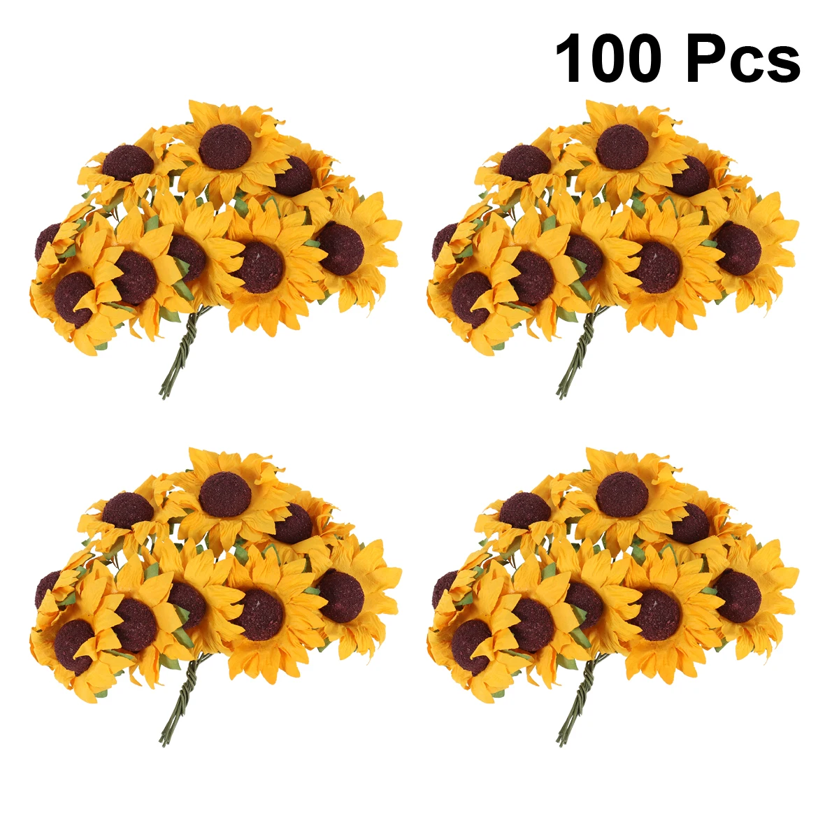 100pcs Mini Artificial Paper Sunflower Wedding Decor Craft Fake Flower DIY Bouquets Centerpieces Arrangements Party Home Decor