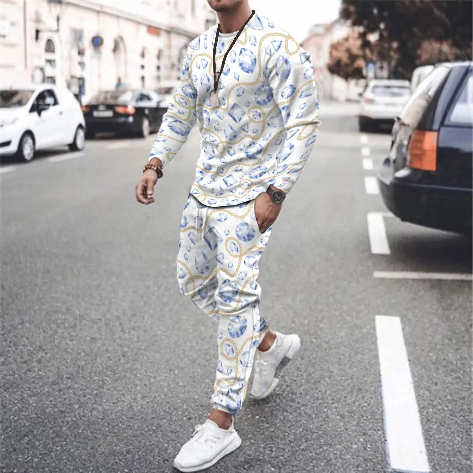 

2022 New Summer Oversized T-shirt Brand Men's Pants Suit Street Sportswear Men's 3d Printing Trend Long-sleeved T-shirt Set